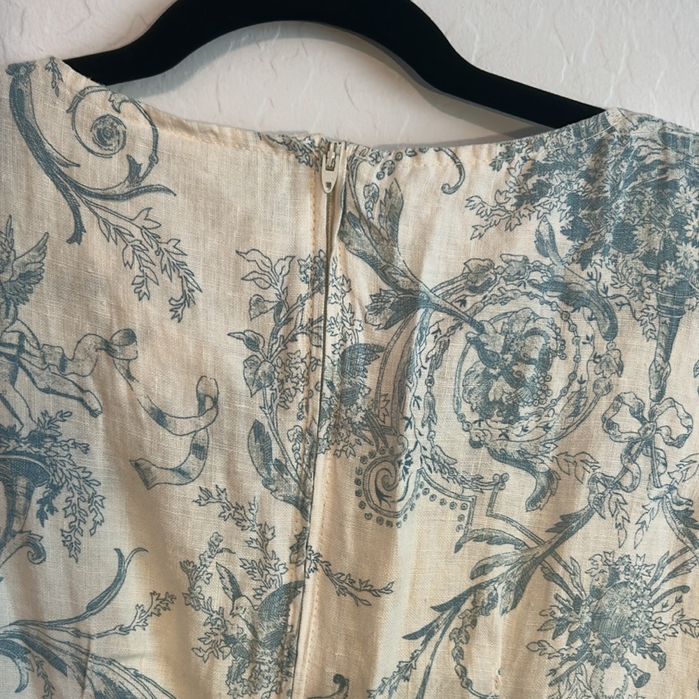 Vintage 1990s Linen Match Blue and White Dress Size 6P. - Picture 5 of 11
